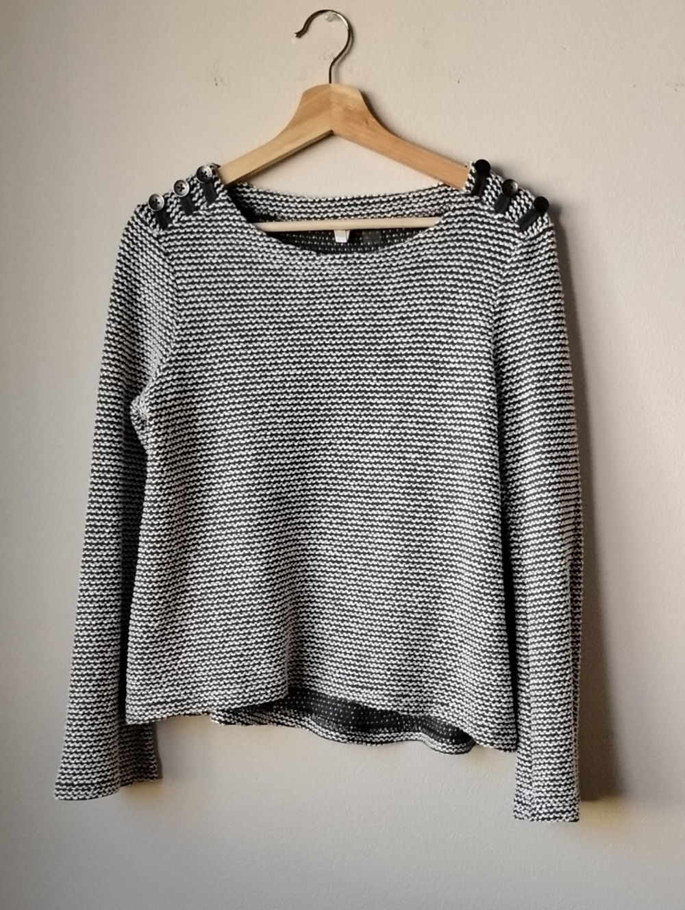 Roxy Black & White Striped Knit Button-Shoulder Sweater